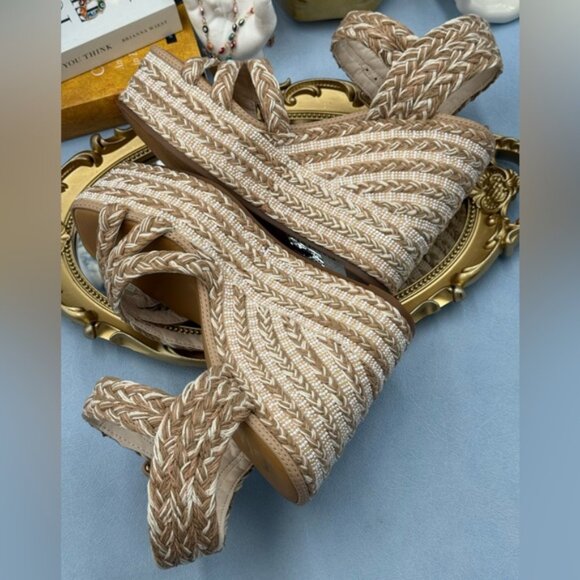 🆕 GIANNI BINI 🧿 NWOB Santi Woven Beaded Wedge Sandal - Neutral Woven Sz US 7.5 - Picture 10 of 14